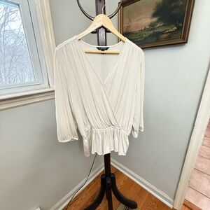 Lauren Ralph Lauren Jersey Ivory Wrap Blouse L